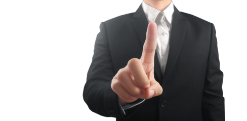 hand pressing touchscreen button points his finger