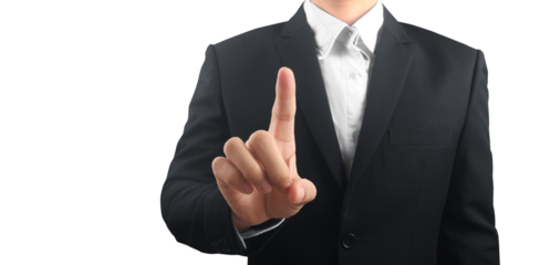 hand pressing touchscreen button points his finger