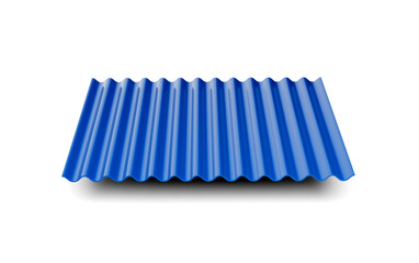 3d Blue Metallic Corrugated Galvanised Iron For Roof Sheet On White Background 3d Illustration