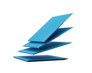 3d Sea Blue Falling Metallic Stacks Of Corrugated Galvanised Iron For Roof Sheets 3d Illustration