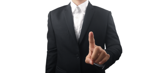 hand pressing touchscreen button points his finger