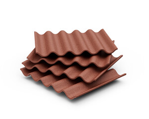 3d Stacks Of Brown Asbestos Cement Slate For Roof Sheets On White Background 3d Illustration