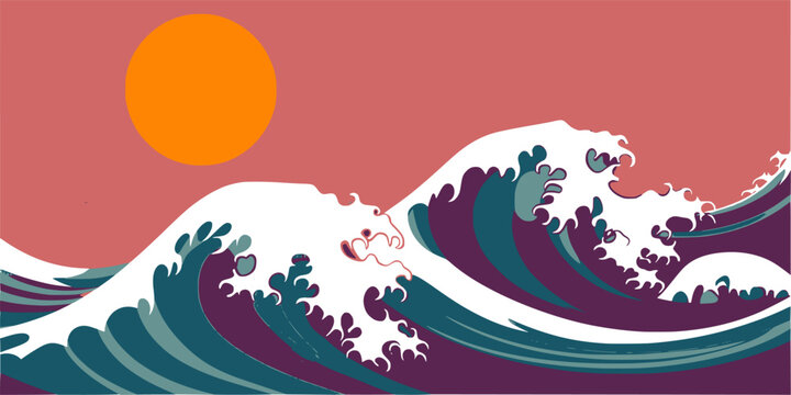 Waves in tropical colors and asian patterns, banner for Asian American and Pacific Islander Heritage Month (APAHM) in may	