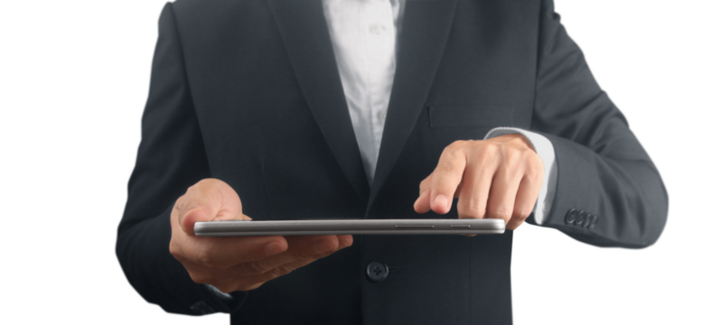 Hands holding  tablet touch computer - Powered by Adobe