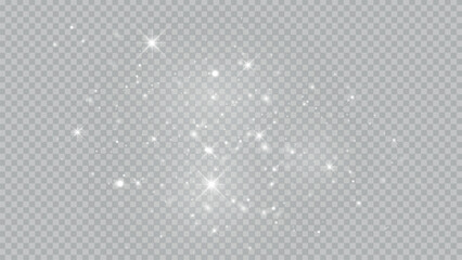 Dust white. White sparks and golden stars shine with special light. Vector sparkles on a transparent background.	Stock royalty free vector illustration. PNG	