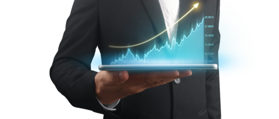 Businessman plan graph growth and increase of chart positive indicators ,tablet in hand