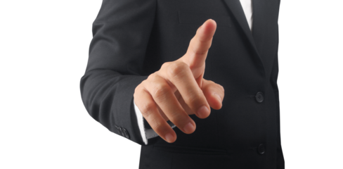 hand pressing touchscreen button points his finger