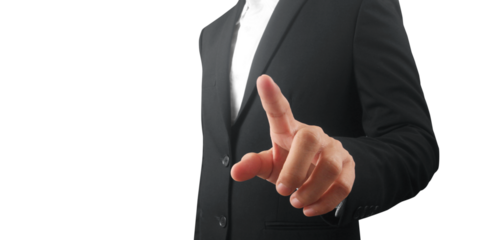 hand pressing touchscreen button points his finger