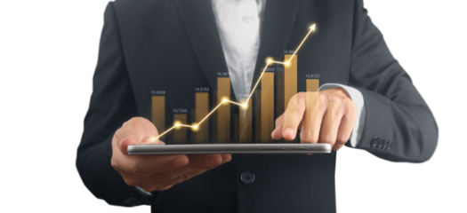Businessman plan graph growth and increase of chart positive indicators ,tablet in hand