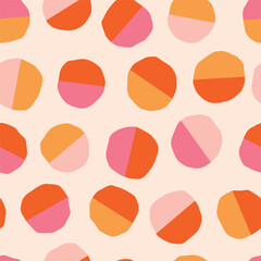 Playful geometrical seamless pattern with colourful round shapes. Cute vector texture with half coloured balls. Creative modern background