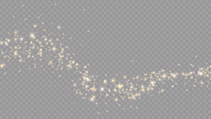 Vector golden sparkling falling star. Stardust trail. Cosmic glittering wave. Stock royalty free vector illustration. PNG - obrazy, fototapety, plakaty