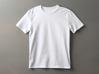 Plain white t-shirt, front and back view, on a gray background.