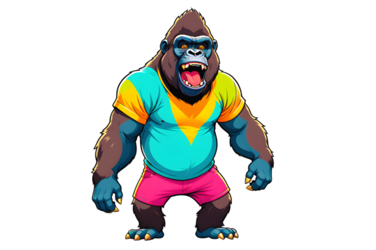 A Cartoonish Gorilla in a Playful Pose (PNG 10800x7200)