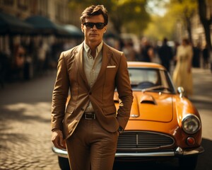 sportscar driven by stylish gentlemen