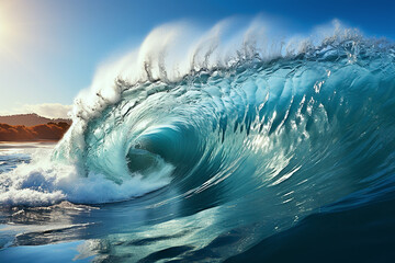 A big blue ocean wave. Seascape.