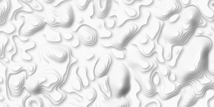 Topographic map in contour line Geography relief. Abstract lines background paper texture Imitation of a geographical map shades beautiful white color palette colors, waves and layers