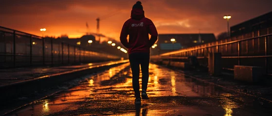 Poster Sportler im Sonnenuntergang: Jogging mit roter Trainerjacke © PhotoArtBC