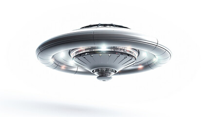 flying futuristic 3D ufo ship isolated on white background created with Generative AI Technology
