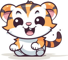 Obraz na płótnie Canvas Cute cartoon tiger character vector illustration isolated on white background