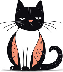 Black cat sitting on white background vector illustration in flat style