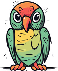 Cute parrot cartoon vector illustration isolated on white background