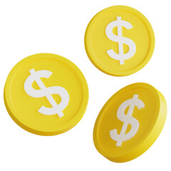 3d coins illustration with transparent background