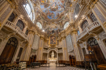 Fototapeta na wymiar GENOA, ITALY, OCTOBER 14. 2023 - The inner of the Oratory of St. Philip (San Filippo) in the historic center of Genoa, Italy