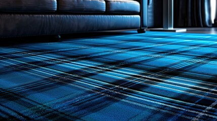 modern and uneven luxury blue tartan woven carpet texture