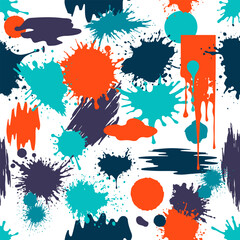 Paint splatter seamless pattern. Repeated abstract background color splash. Grunge ink spray spatter blot.