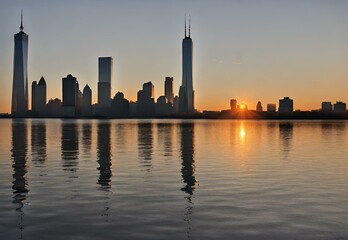 Fototapeta premium Glistening Gateway: New Jersey's Liberty State Park Sunrise.