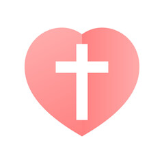 Obraz premium White cross in pink heart icon vector design
