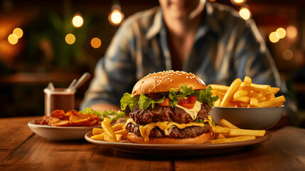 Hamburguesa con patatas bacon y queso