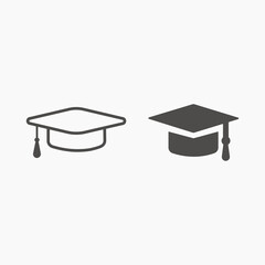 Mortarboard, hat, cap icon vector. education, graduation, academic, bachelor, diploma, college, student symbol