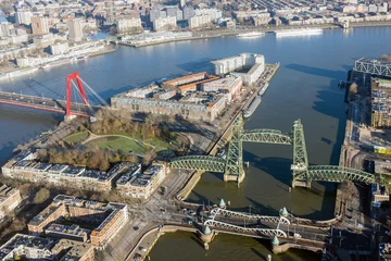 Foto op Plexiglas Aerial view harbor Koningshaven with old bridges, Rotterdam, The Netherlands © Kruwt
