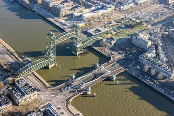 Fotobehang Aerial view harbor Koningshaven with old bridges, Rotterdam, The Netherlands © Kruwt