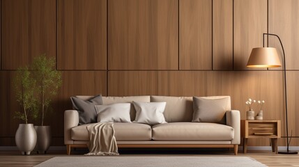 modern living room with wall mockup generated by AI tool 