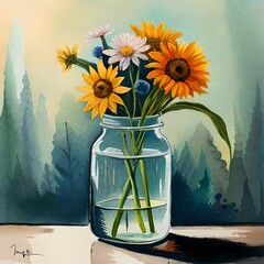 still life with sunflowers and vase