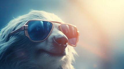 Sloth in glasses. Close-up portrait of a sloth. An anthopomorphic creature. A fictional character for advertising and marketing. Humorous character for graphic design.
