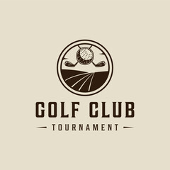 golf course logo vector vintage illustration template icon graphic design. stick and ball of sport sign or symbol for tournament or club concept