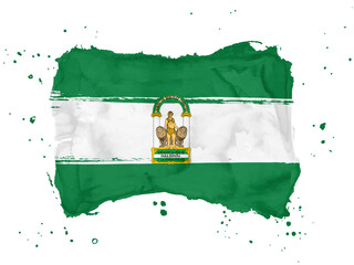 Flag of Andalusia, brush stroke background.  Flag Andalusia of Spain on white background. Watercolor style for your design.  EPS10. - obrazy, fototapety, plakaty
