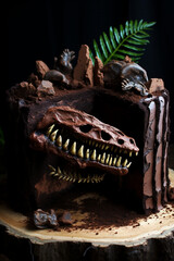 Prehistoric Celebration: Chocolate Cake with Edible Dinosaur Bones for a Fun Kid's Birthday