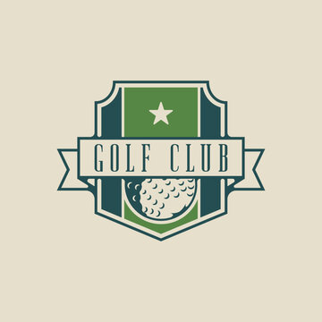 golf club emblem logo vector illustration template icon graphic design. stick and ball of sport sign or symbol for tournament or league tim with badge shield concept