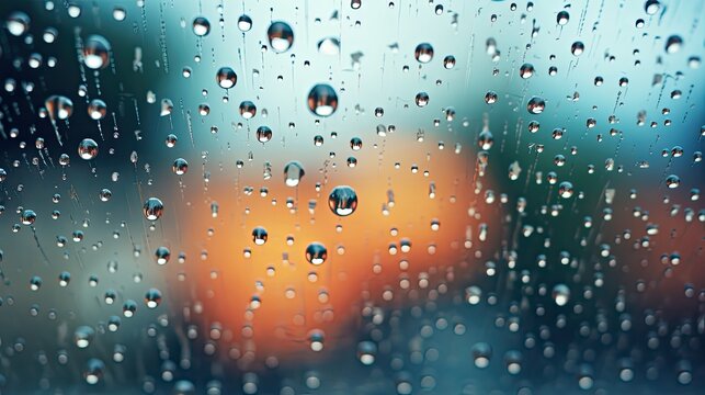 Raindrops Stuck to the Blurred Glass Behind
