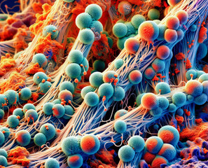 illustration of Colony of S. aureus in mucous membrane. Interpretation of Staphylococcus aureus in colonization of tissue nasal. Generative Ai