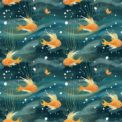 a sea creature swims across shallow waters seamless pattern background
