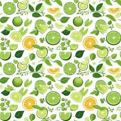 green and white leaves with slices of lime seamless pattern background
