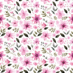 lots of pink flowers and leaves seamless pattern background.