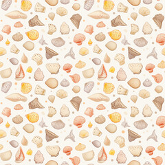 many small seashells seamless pattern background.