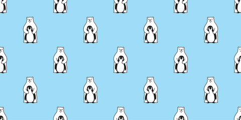 bear polar seamless pattern penguin bird vector pet doodle cartoon gift wrapping paper repeat wallpaper tile background illustration scarf isolated design