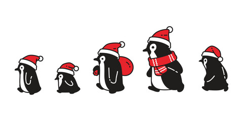 penguin vector christmas santa claus hat walking cartoon character icon bird logo stamp doodle illustration symbol design isolated © CNuisin